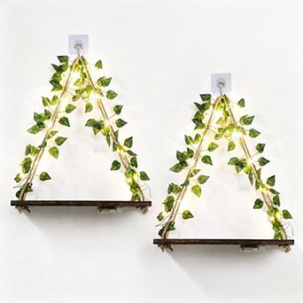 No Drill Wall Shelf Set With Floral Leaf Decor