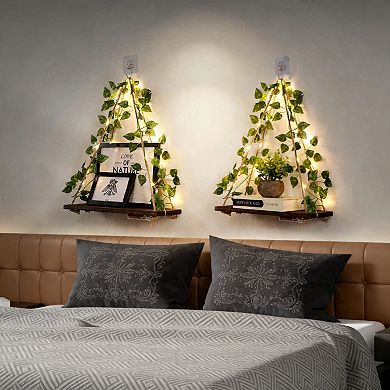 No Drill Wall Shelf Set With Floral Leaf Decor