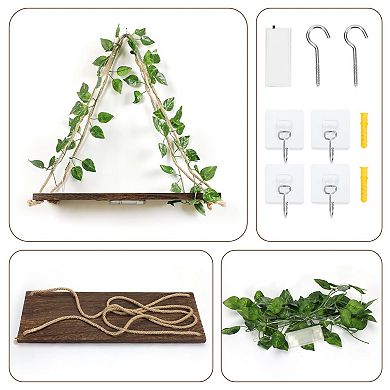 No Drill Wall Shelf Set With Floral Leaf Decor