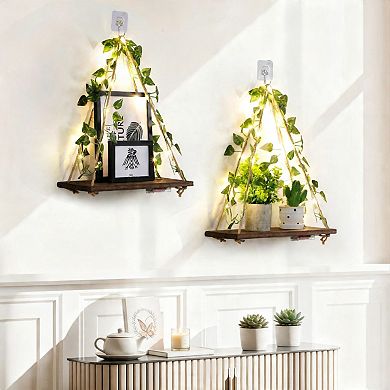 No Drill Wall Shelf Set With Floral Leaf Decor