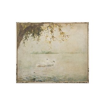 Hello Honey Swans on a Lake Distressed Wood Wall Art with Distressed Finish, Multicolor