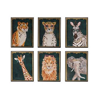 Hello Honey 6 pc Hand-Painted Animal Box Framed Wall Decor, Multicolor Finish