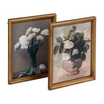 Hello Honey 2 pc Wood Framed Vintage Reproduction Flower Wall Décor, Multicolor