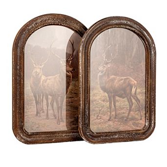 Hello Honey 2 pc Wood Framed Glass Wall Décor with Stag in Forest, Multicolor