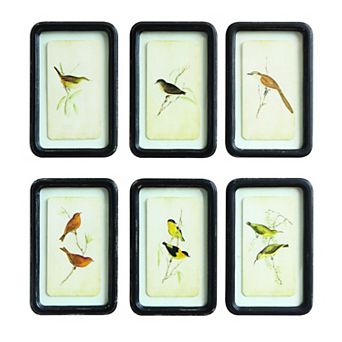 Hello Honey Wood Framed Wall Décor with Floating Bird Art, Multicolor, Set of 6