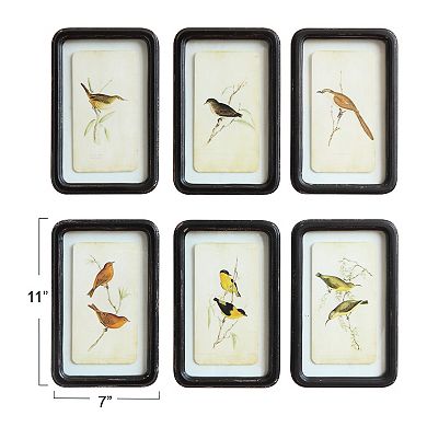Hello Honey Wood Framed Wall Décor with Floating Bird Art, Multicolor, Set of 6