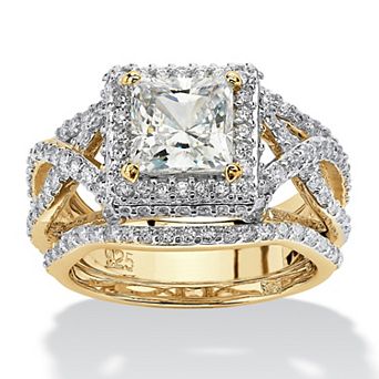 2.82 ct w. 14k Gold-plated Sterling Silver Cubic Zirconia 3 pc Bridal Ring Set
