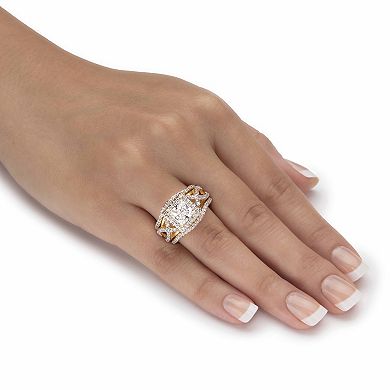 2.82 Cttw. 14k Gold-plated Sterling Silver Cubic Zirconia 3-Pc. Bridal Ring Set