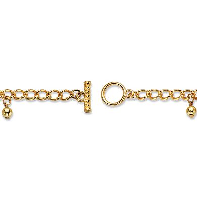 Round Crystal Goldtone Beaded Toggle Charm Bracelet 7.5"