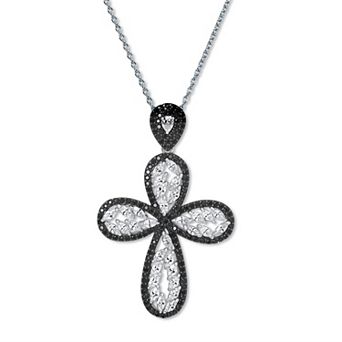 PalmBeach Jewelry 2.44 TCW Pear Cut Genuine Topaz Sterling Silver Cross Pendant Necklace 18-inch