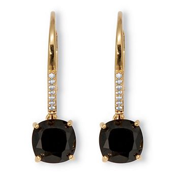 PalmBeach Jewelry .11 TCW Cushion Black Spinel 18k Yellow Gold-Plated Sterling Silver Earrings