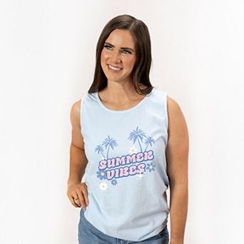 Summer Vibes Palm Trees Floral - Women's Garment Dyed Graphic Tank Top