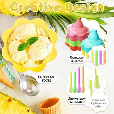 200-Pc Colorful Snow Cone Cups with Spoon Straws, Flower Shaped, for Party & Summer