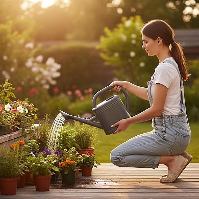 1 Gallon Watering Can With Long Spout Removable Sprinkler Head For Indoor Outdoor Plants