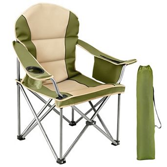 Oversized Camping Folding Chair, Heavy Duty Padded Chair With Cup Holder Storage And Cooler Bag