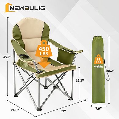 Oversized Camping Folding Chair, Heavy Duty Padded Chair With Cup Holder Storage And Cooler Bag