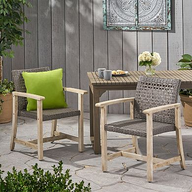 Outdoor Dining Chairs With Wood And Weather Resistant Wicker For Patio