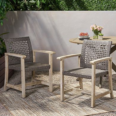 Outdoor Dining Chairs With Wood And Weather Resistant Wicker For Patio