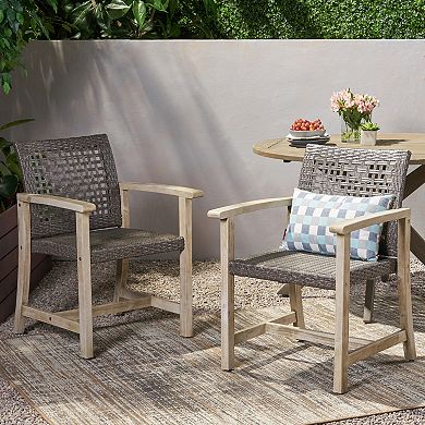 Outdoor Dining Chairs With Wood And Weather Resistant Wicker For Patio