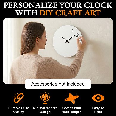 Clockswise 12-Inch Modern Minimalist DIY Wall Clock Blank Wooden Dial with Paintable Surface