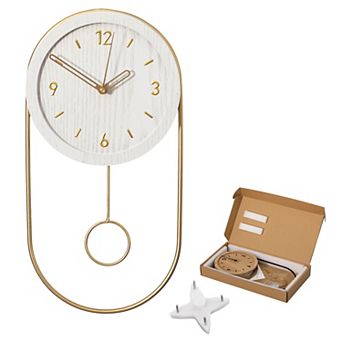 Clockswise 16-Inch Decorative Wall Clock Step Movement Mechanism Metal Frame Wooden Dial & Pendulum