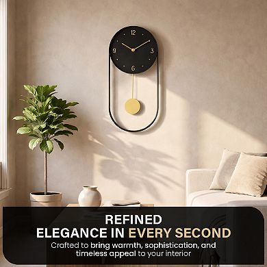 Clockswise 16-Inch Decorative Wall Clock Step Movement Mechanism Metal Frame Dial and Pendulum