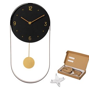 Clockswise 16-Inch Decorative Wall Clock Step Movement Mechanism Metal Frame Dial and Pendulum