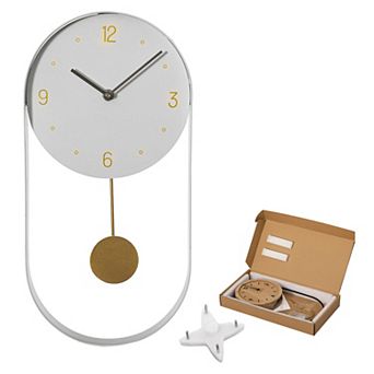 Clockswise 16-Inch Decorative Wall Clock Step Movement Mechanism Metal Frame Dial and Pendulum