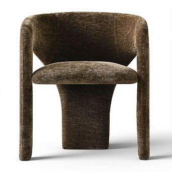 Modern Chenille Upholstered Dining Chair Accent Chair with Curved Armrest for Living Room