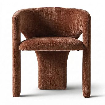 Modern Chenille Upholstered Dining Chair Accent Chair with Curved Armrest for Living Room