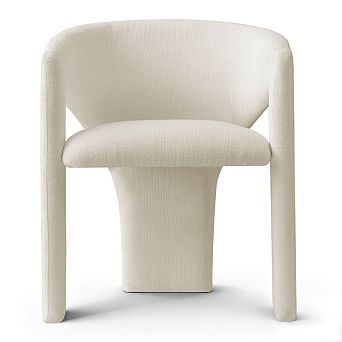 Modern Chenille Upholstered Dining Chair Accent Chair with Curved Armrest for Living Room