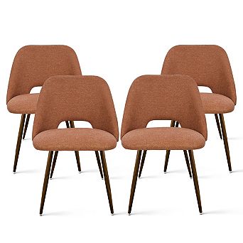 Set of 4 Mid-Century Dining Chairs Upholstered Fabric Side Chairs with Wood-Tone Metal Legs