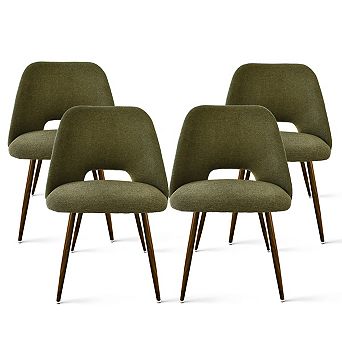 Set of 4 Mid-Century Dining Chairs Upholstered Fabric Side Chairs with Wood-Tone Metal Legs