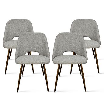 Set of 4 Mid-Century Dining Chairs Upholstered Fabric Side Chairs with Wood-Tone Metal Legs
