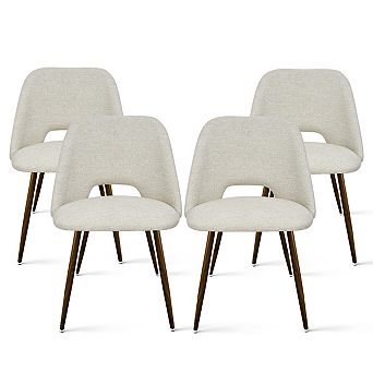 Set of 4 Mid-Century Dining Chairs Upholstered Fabric Side Chairs with Wood-Tone Metal Legs