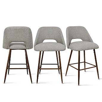 3 pc Mid-Century Counter Height Stools Upholstered Fabric Bar Stools for Kitchen Island