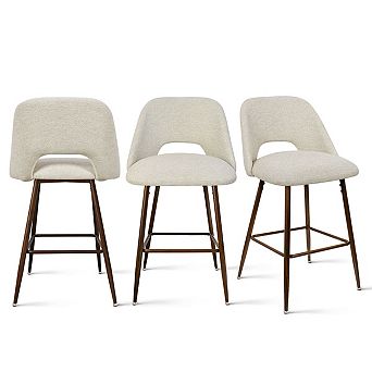 3 pc Mid-Century Counter Height Stools Upholstered Fabric Bar Stools for Kitchen Island