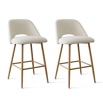 Set of 2 Modern Boucle Counter Height Stools 27" Upholstered Bar Stools with Metal Legs