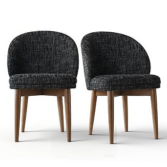 Set of 2 Mid-Century Upholstered Fabric Dining Chairs with Solid Wood Legs