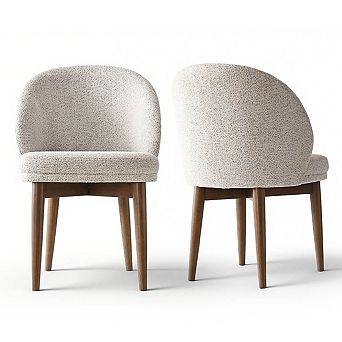 Set of 2 Mid-Century Upholstered Fabric Dining Chairs with Solid Wood Legs