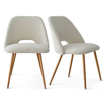 Set of 2 Upholstered Boucle Dining Chairs Upholstered Chairs with Natural Wood-Tone Metal Legs