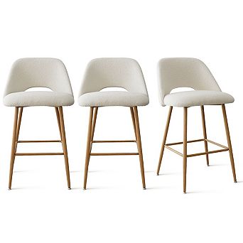 Set of 3 Boucle Bar Stools Modern Boucle Counter Height Stool with with Footrest for Kitchen Island