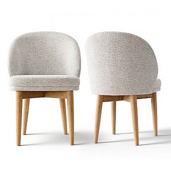 Set of 2 Boucle Upholstered Dining Chairs Mid-Century Side Chairs with Wood Legs
