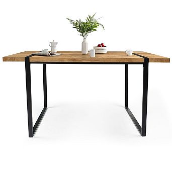 Modern Industrial 59" Rectangular Dining Table Wood Top with Black Metal Legs