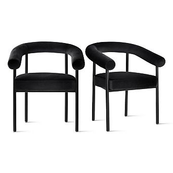 Set of 2 Modern Velvet Dining Chairs Curved Arm Chairs Accent Chairs with Black Metal Legs