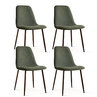 Set of 4 Mid-Century Fabric Dining Chairs Upholstered Side Chairs with Walnut Finish Metal Legs