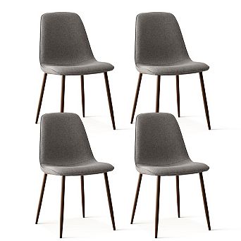 Set of 4 Mid-Century Fabric Dining Chairs Upholstered Side Chairs with Walnut Finish Metal Legs