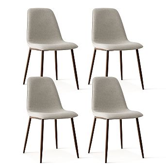 Set of 4 Mid-Century Fabric Dining Chairs Upholstered Side Chairs with Walnut Finish Metal Legs