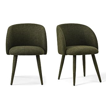 Set of 2 Modern Upholstered Fabric Arm Dining Chairs Curved Barrel Back Side Chairs with Wrapped Leg