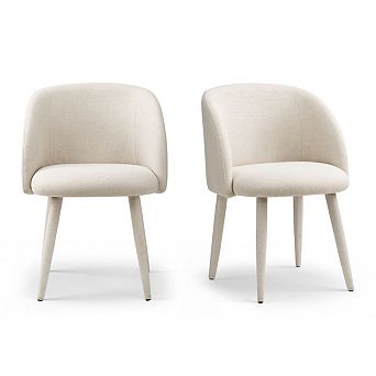 Set of 2 Modern Upholstered Fabric Arm Dining Chairs Curved Barrel Back Side Chairs with Wrapped Leg